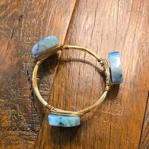 Gold Wire Wrapped Bracelet with Light Blue Stone Accents